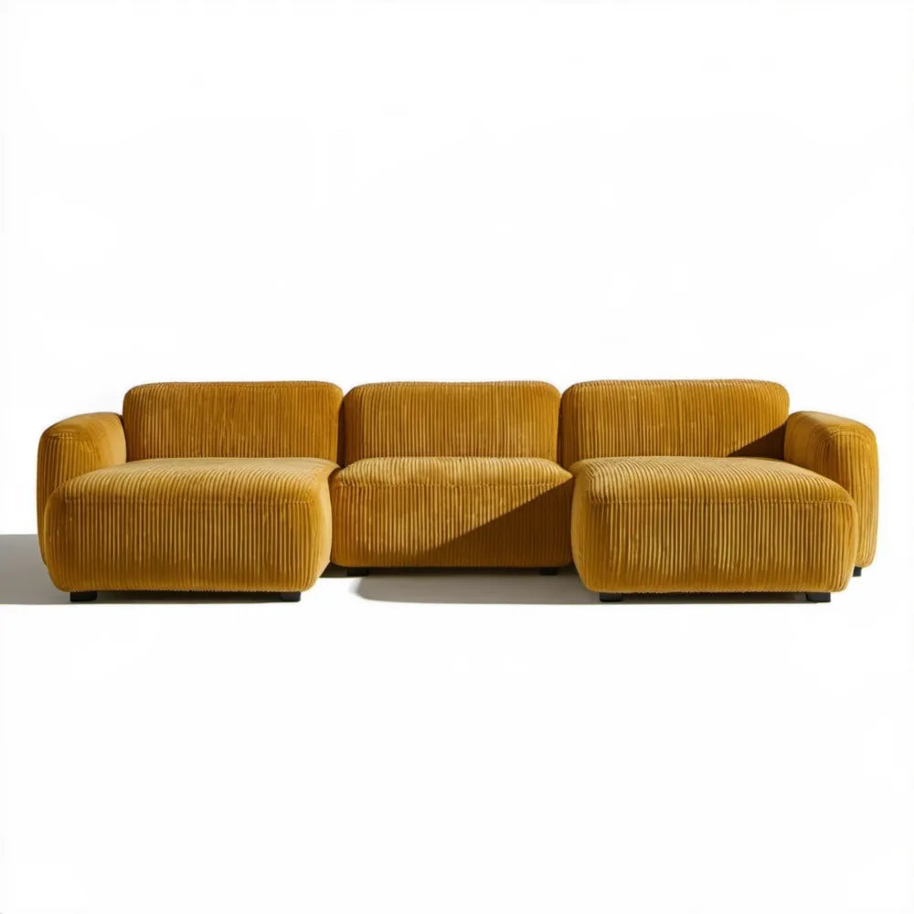 Musztardowa sofa modułowa 3-osobowa ze sztruksu 240 x 95 x 72 cm