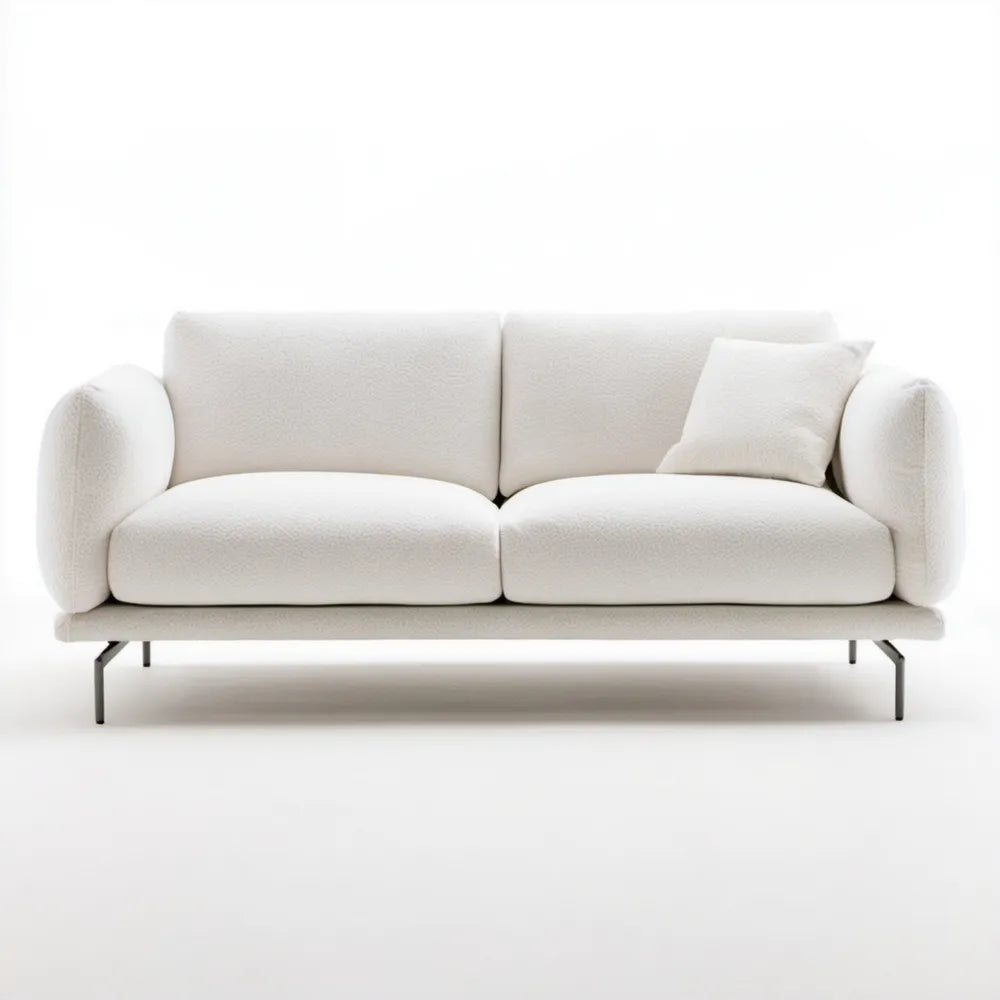 Sofa dwuosobowa bouclé ecru z czarnymi nogami, 190 x 90 x 78 cm