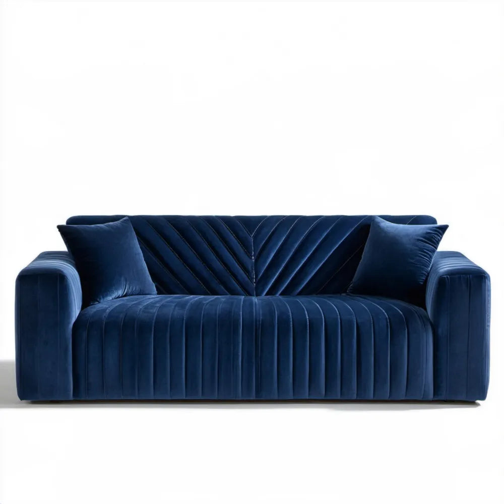 Granatowa sofa trzyosobowa z aksamitu poliestrowego 220 x 95 x 85 cm