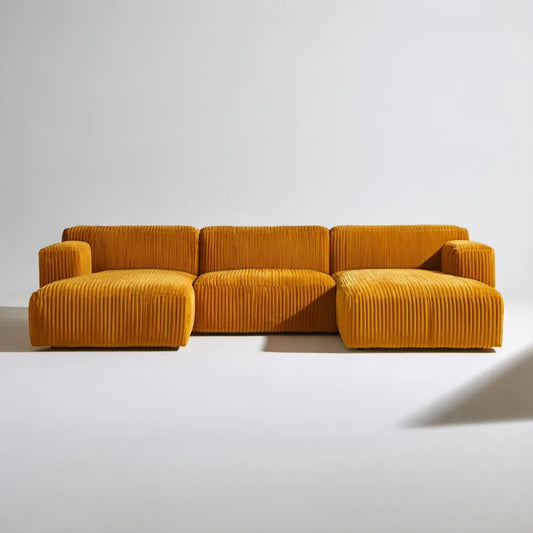 Modułowa sofa sztruksowa w kształcie U, musztardowa, 300 x 160 x 75 cm