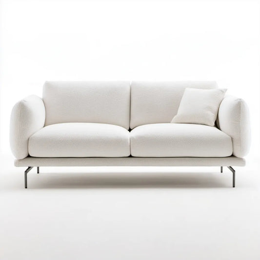 Sofa dwuosobowa bouclé ecru z czarnymi nogami, 190 x 90 x 78 cm