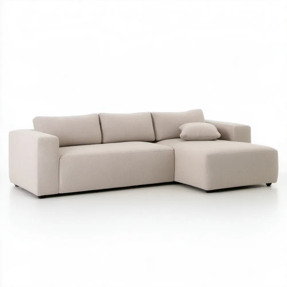 Beżowa sofa narożna w kształcie L z prawostronnym szezlongiem, 250 x 160 x 85 cm
