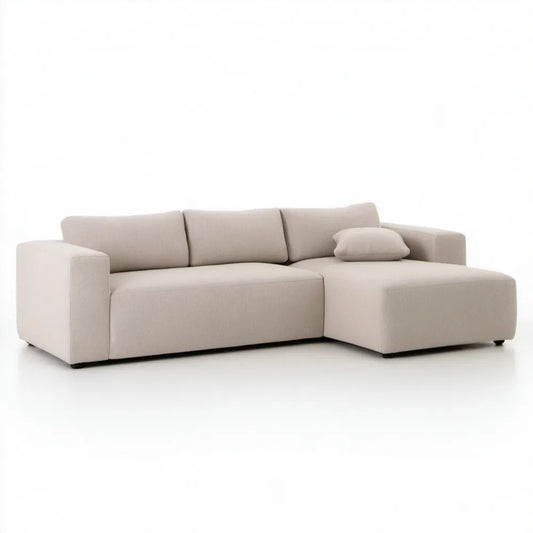 Beżowa sofa narożna w kształcie L z prawostronnym szezlongiem, 250 x 160 x 85 cm
