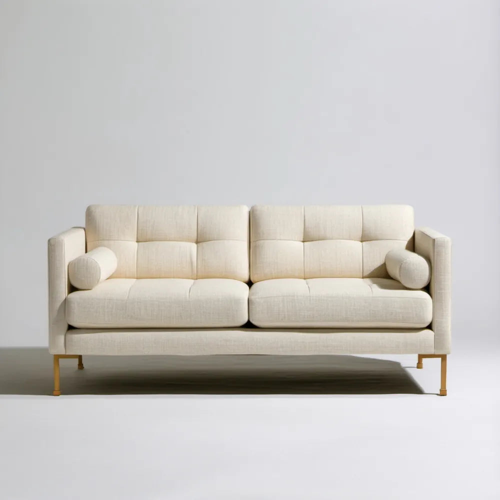 Kremowa sofa trzyosobowa ze złotymi nogami 200 x 90 x 85 cm