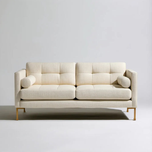Kremowa sofa trzyosobowa ze złotymi nogami 200 x 90 x 85 cm