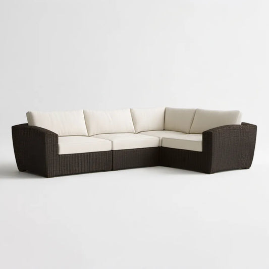 5-osobowa narożna sofa ogrodowa z technorattanu PE, brązowo-kremowa, 265 x 200 x 85 cm