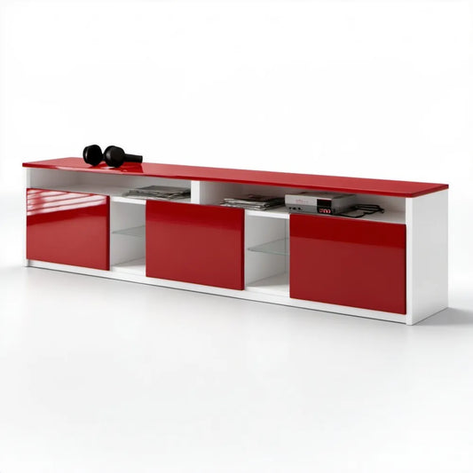 Szafka RTV czerwono-biała z MDF i płyty wiórowej, 180 x 40 x 45 cm