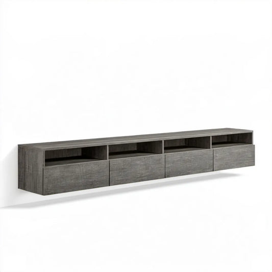 Wisząca szafka multimedialna szara w dekorze ciemnego drewna, 200 × 35 × 40 cm
