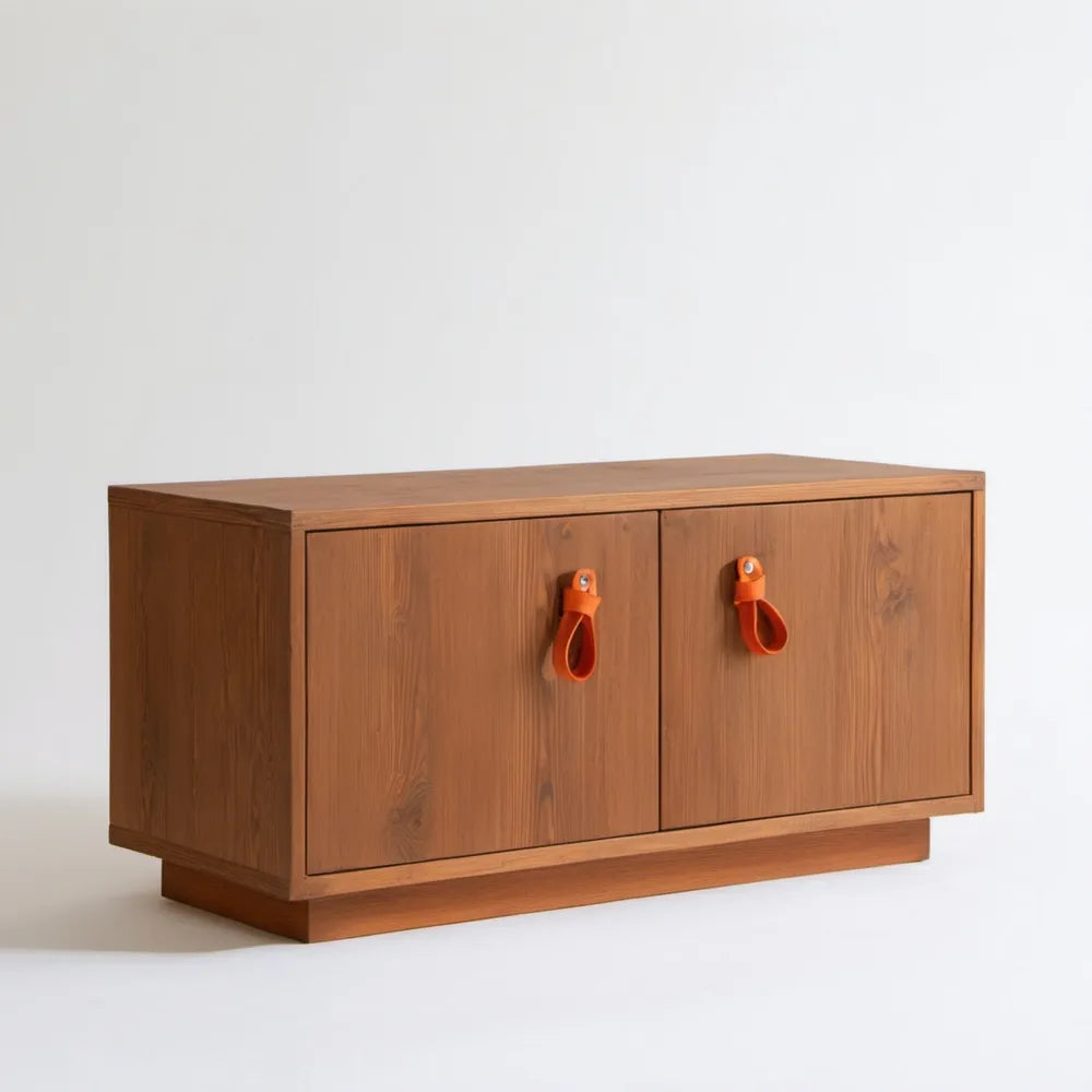 Szafka RTV z litego drewna sosnowego, brązowa/koniakowa, 120 × 40 × 60 cm