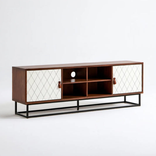 Szafka RTV brązowo-biało-czarna z MDF, 160 x 40 x 55 cm