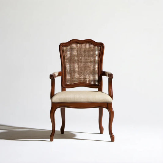 Klasyczny fotel z litego drewna i rattanu Brązowy/Beżowy 58 x 62 x 96 cm