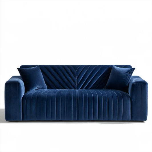 Granatowa sofa trzyosobowa z aksamitu poliestrowego 220 x 95 x 85 cm